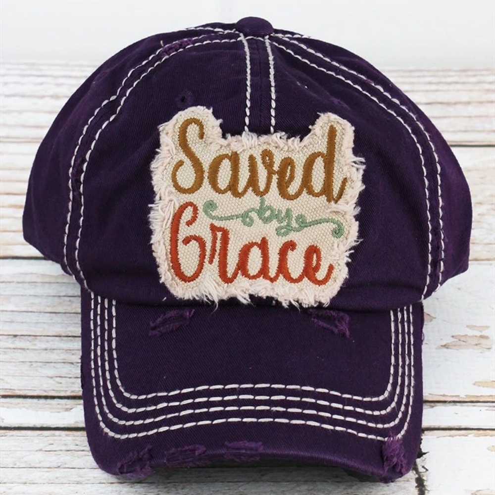 Distressed Cap Saved by Grace Purple